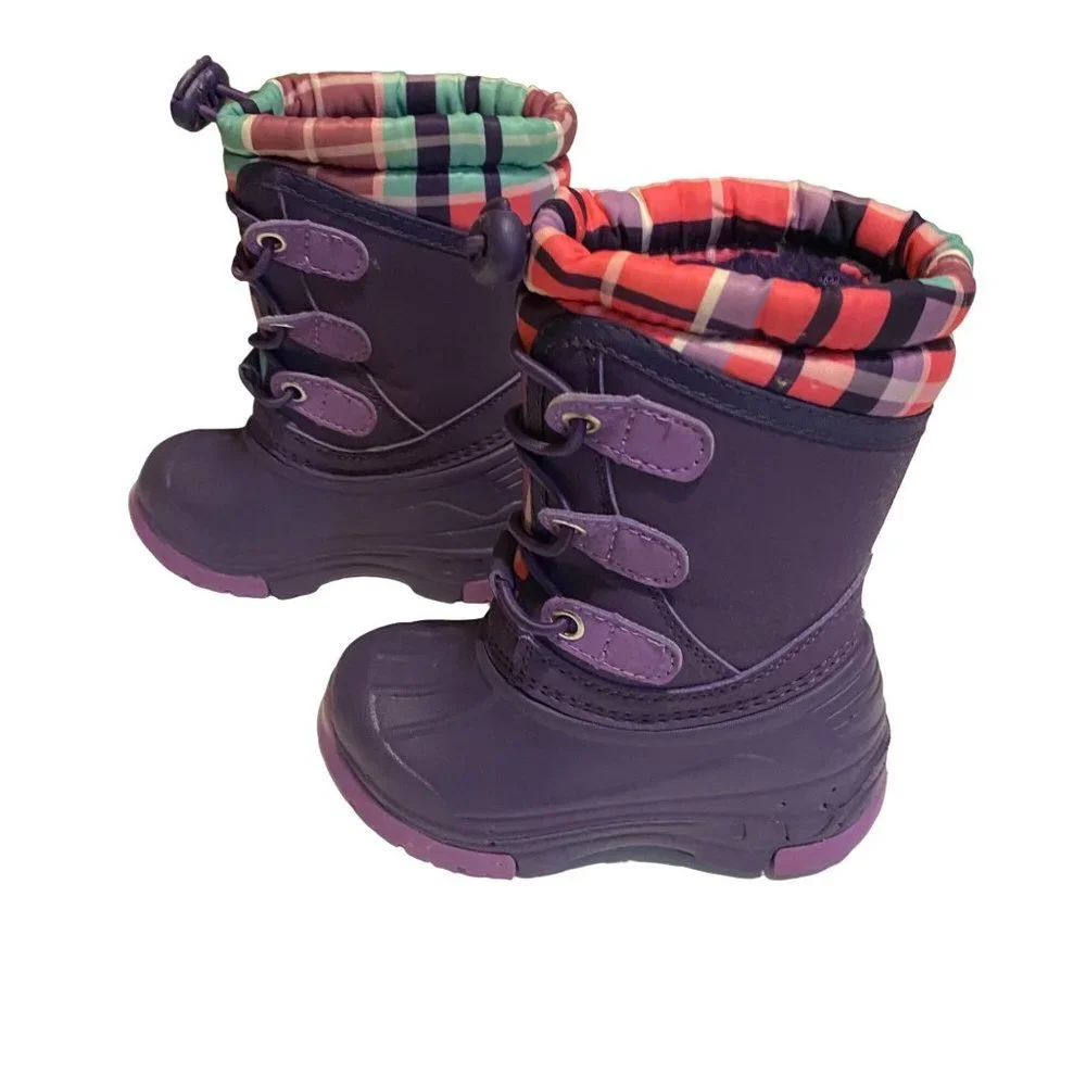 Cherokee Toddler Girl Purple Plaid Thermolite Adjustable Winter Snow Boots‎ 5/6